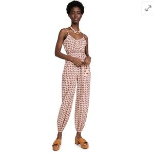 Tory Burch Block-Print  Floral Cotton Jumpsuit Women's XS Straps Belt Reg $398